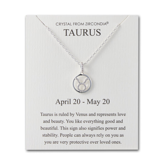 Taurus Star Sign Zodiac Necklace and Quote Card with Zircondia® Crystals - Philip Jones Jewellery