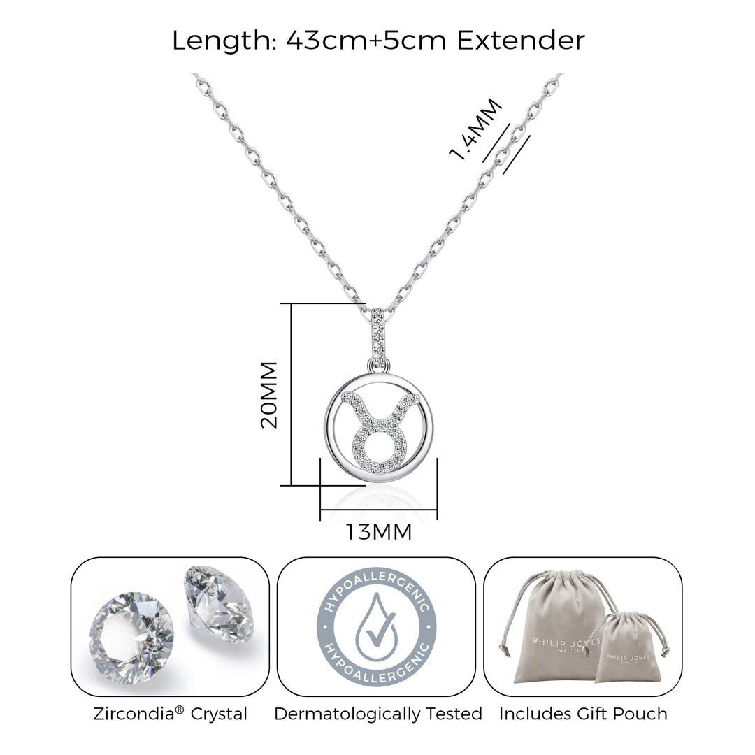 Taurus Star Sign Zodiac Necklace with Zircondia® Crystals - Philip Jones Jewellery