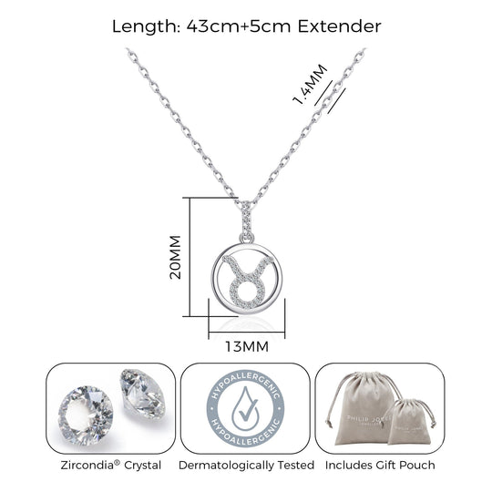 Taurus Star Sign Zodiac Necklace with Zircondia® Crystals - Philip Jones Jewellery