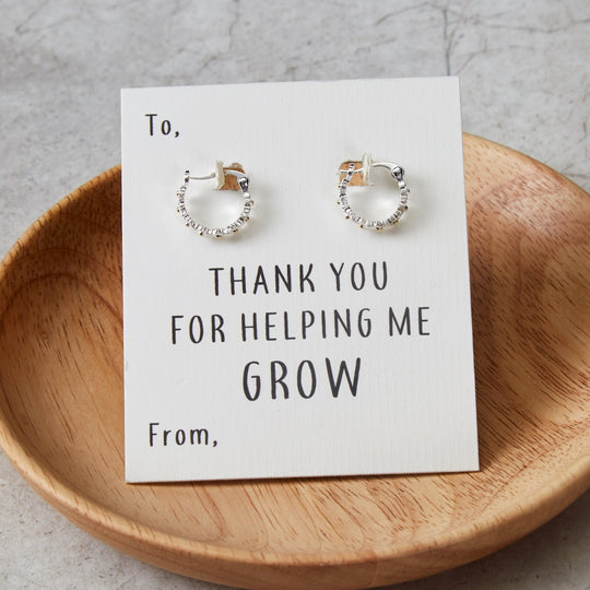 Thank You For Helping Me Grow Daisy Hoop Earrings - Philip Jones Jewellery