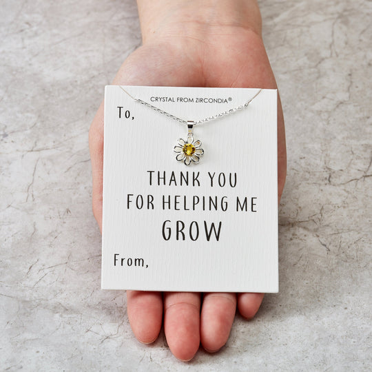 Thank You For Helping Me Grow Daisy Necklace Created with Zircondia® Crystals - Philip Jones Jewellery