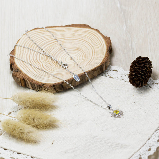 Thank You For Helping Me Grow Daisy Necklace Created with Zircondia® Crystals - Philip Jones Jewellery