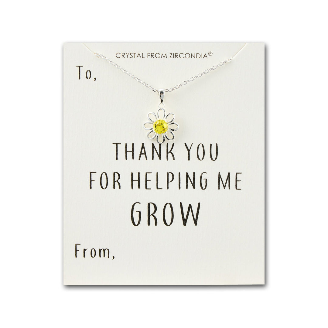 Thank You For Helping Me Grow Daisy Necklace Created with Zircondia® Crystals - Philip Jones Jewellery