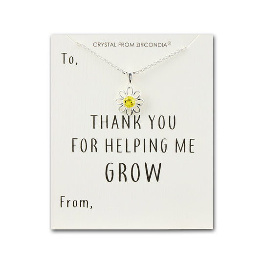 Thank You For Helping Me Grow Daisy Necklace Created with Zircondia® Crystals - Philip Jones Jewellery
