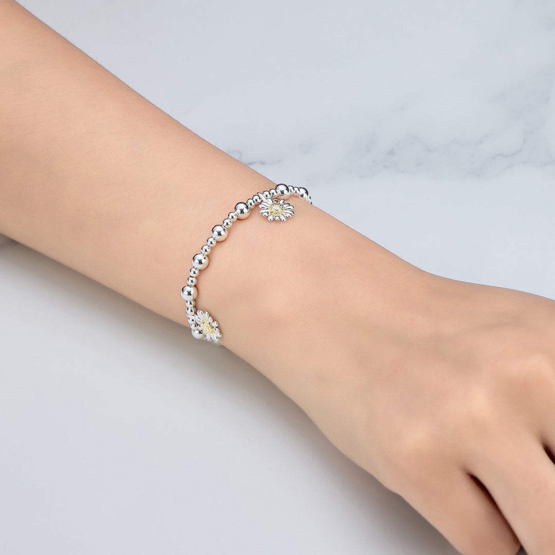 Thanks for Helping Me Grow Daisy Charm Beaded Stretch Bracelet with Gift Box - Philip Jones Jewellery