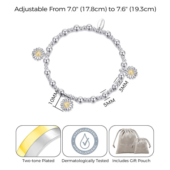 Thanks for Helping Me Grow Daisy Charm Beaded Stretch Bracelet with Gift Box - Philip Jones Jewellery