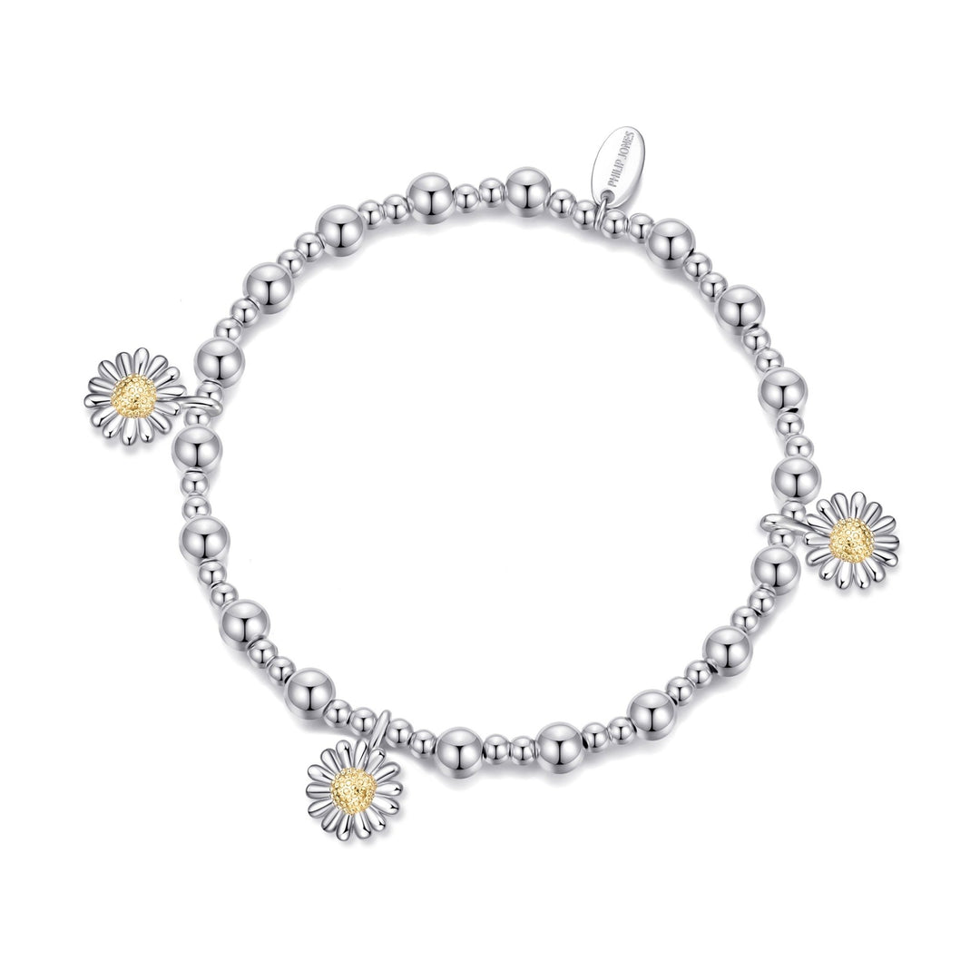 Thanks for Helping Me Grow Daisy Charm Beaded Stretch Bracelet with Gift Box - Philip Jones Jewellery