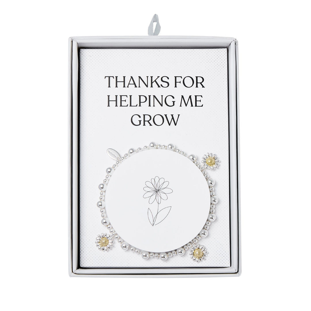 Thanks for Helping Me Grow Daisy Charm Beaded Stretch Bracelet with Gift Box - Philip Jones Jewellery