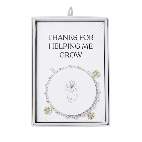 Thanks for Helping Me Grow Daisy Charm Beaded Stretch Bracelet with Gift Box - Philip Jones Jewellery