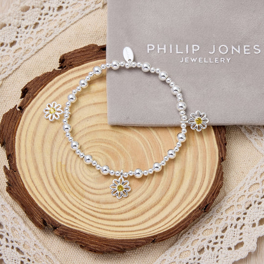 Thanks for Helping Me Grow Daisy Crystal Beaded Stretch Bracelet with Gift Box - Philip Jones Jewellery