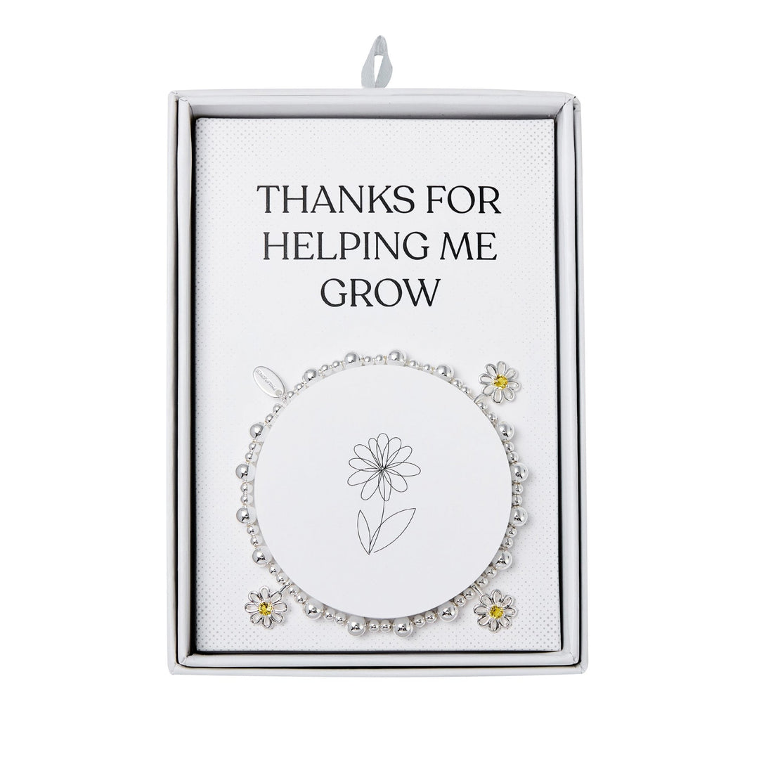 Thanks for Helping Me Grow Daisy Crystal Beaded Stretch Bracelet with Gift Box - Philip Jones Jewellery