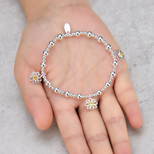 Thanks for Helping Me Grow Daisy Crystal Beaded Stretch Bracelet with Gift Box - Philip Jones Jewellery
