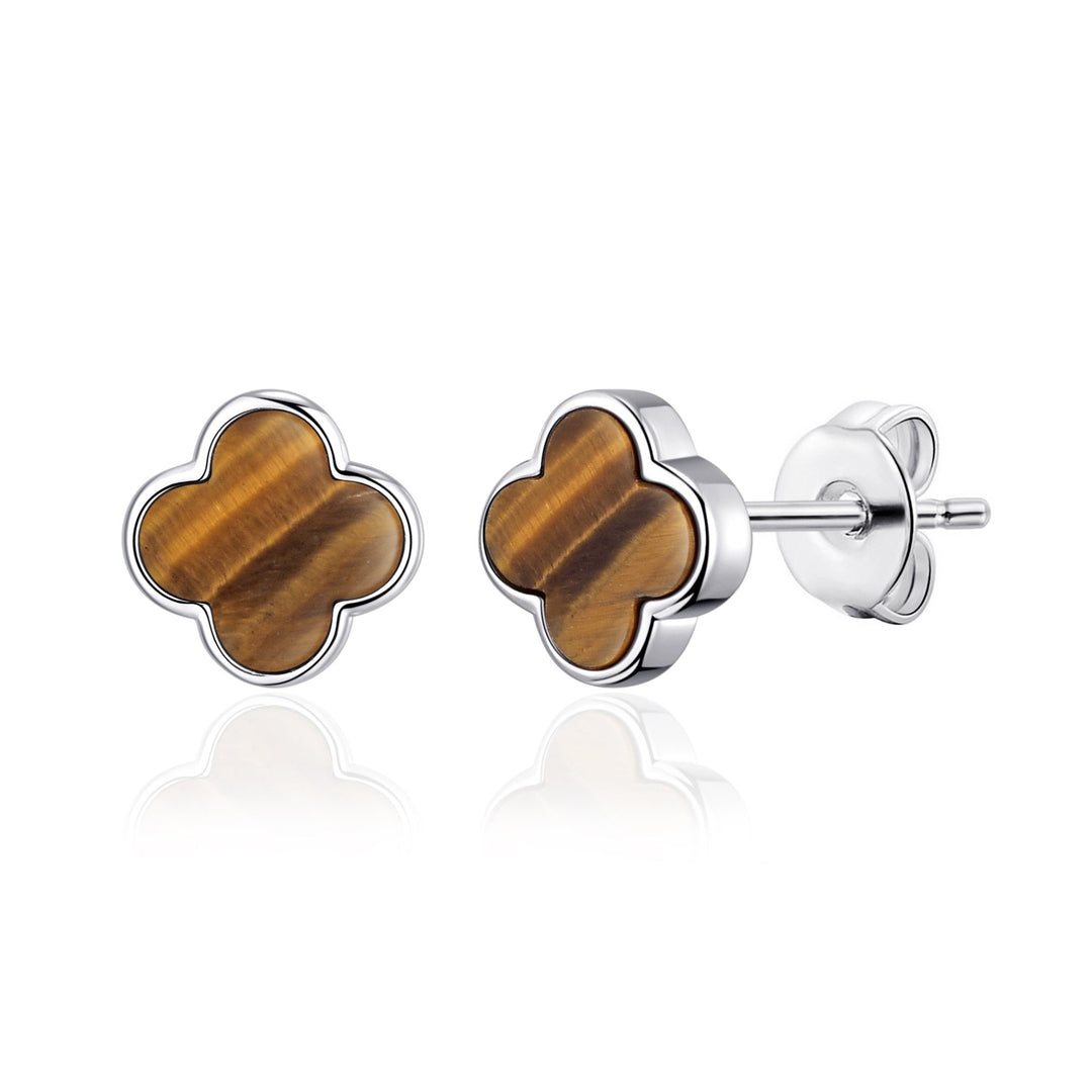 Tigers Eye Gemstone Clover Earrings - Philip Jones Jewellery