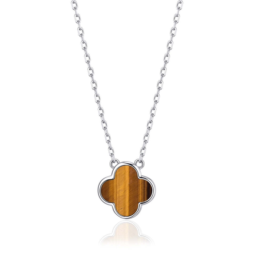 Tigers Eye Gemstone Clover Necklace - Philip Jones Jewellery
