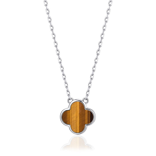 Tigers Eye Gemstone Clover Necklace - Philip Jones Jewellery