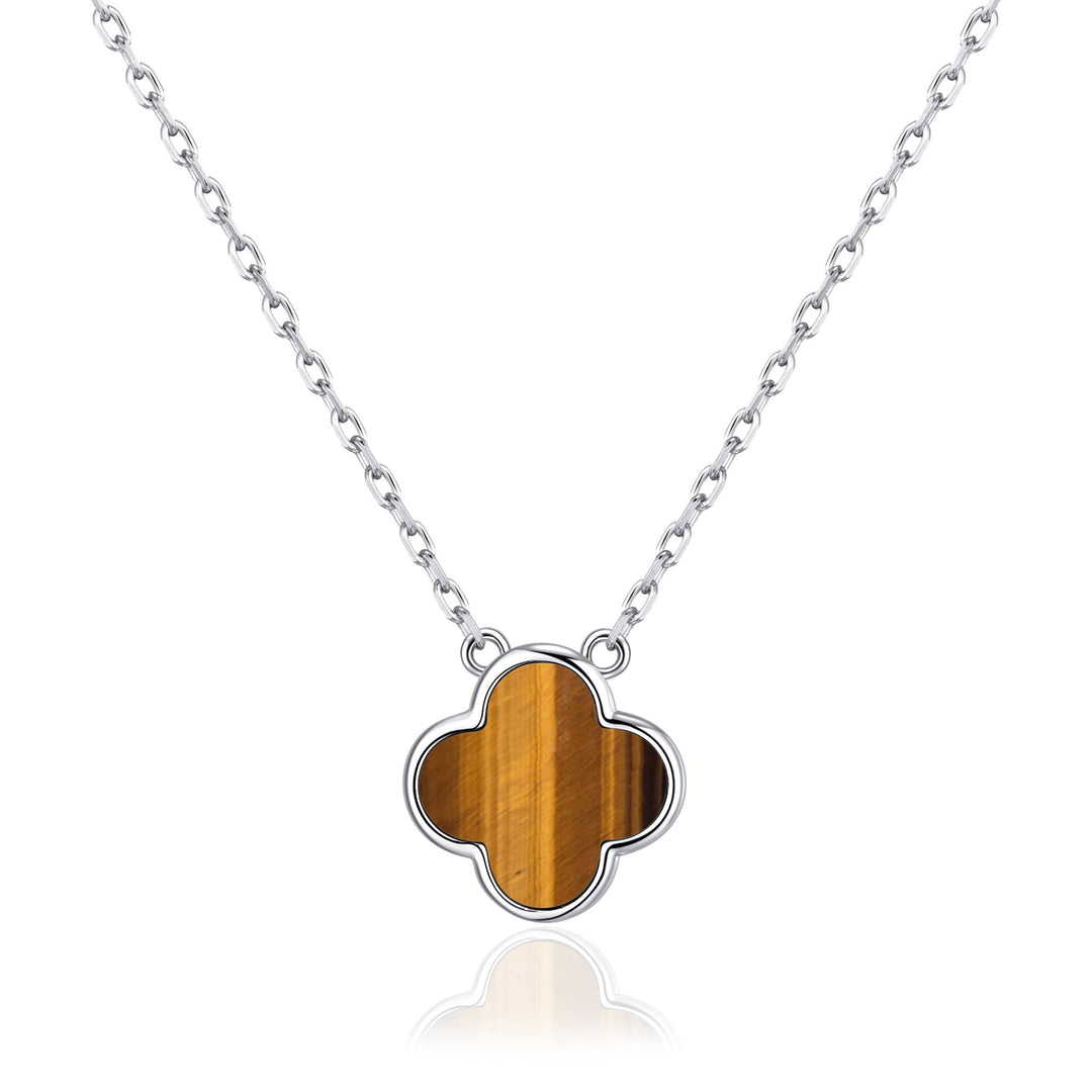 Tigers Eye Gemstone Clover Necklace - Philip Jones Jewellery