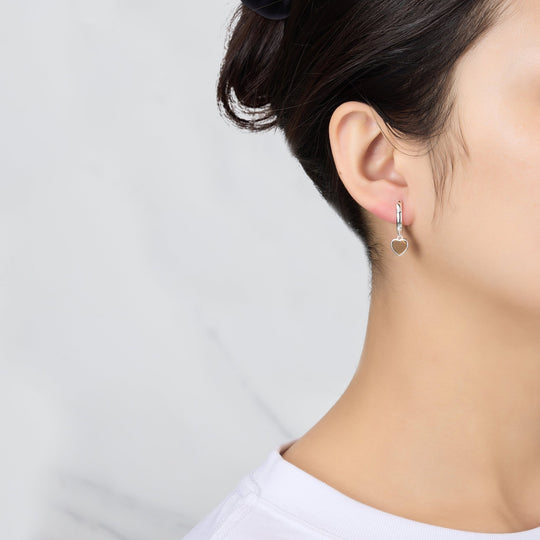 Tigers Eye Gemstone Heart Charm Hoop Earrings - Philip Jones Jewellery