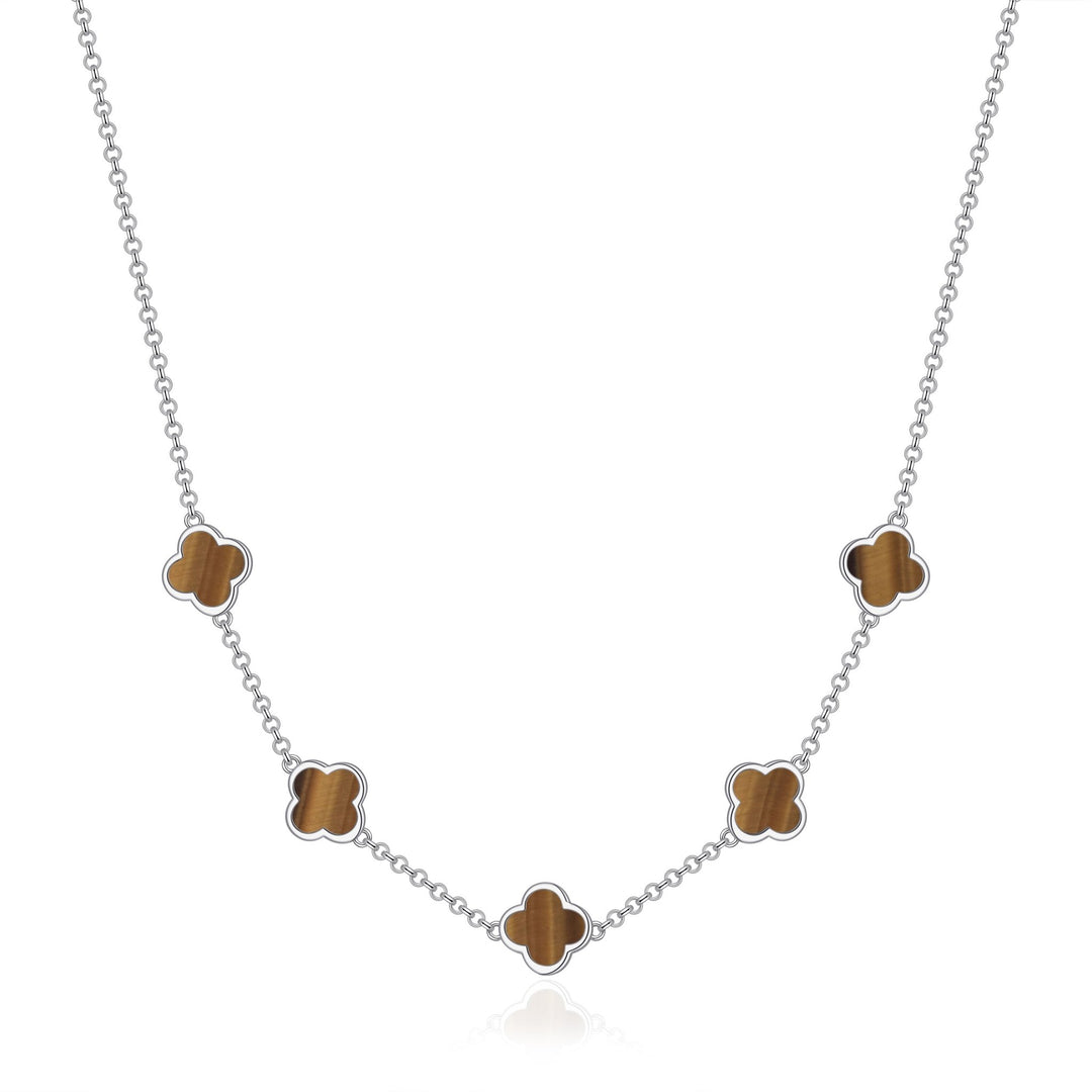 Tigers Eye Gemstone Multi Clover Necklace - Philip Jones Jewellery
