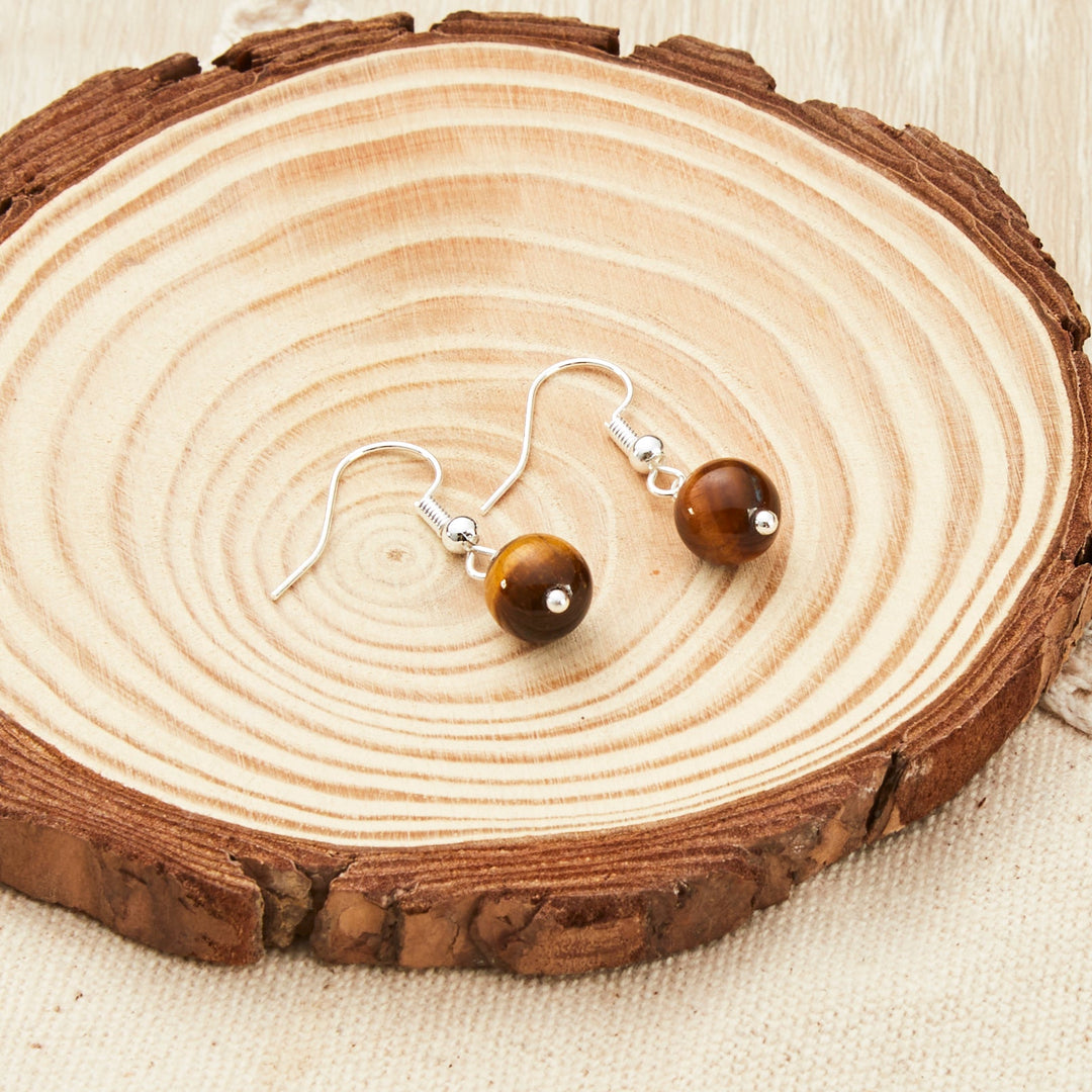 Tigers Eye Gemstone Round Drop Earrings - Philip Jones Jewellery