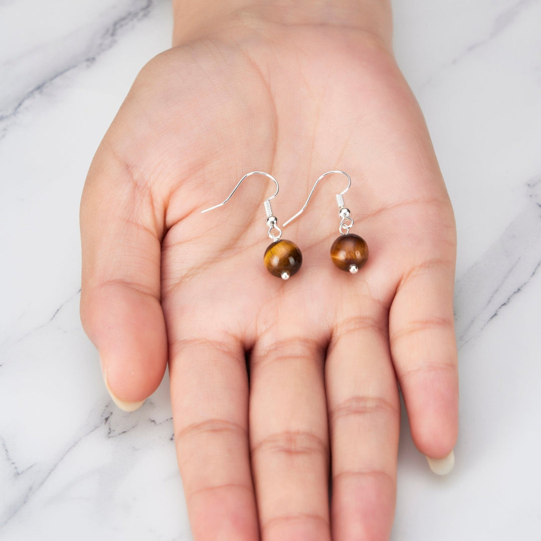 Tigers Eye Gemstone Round Drop Earrings - Philip Jones Jewellery