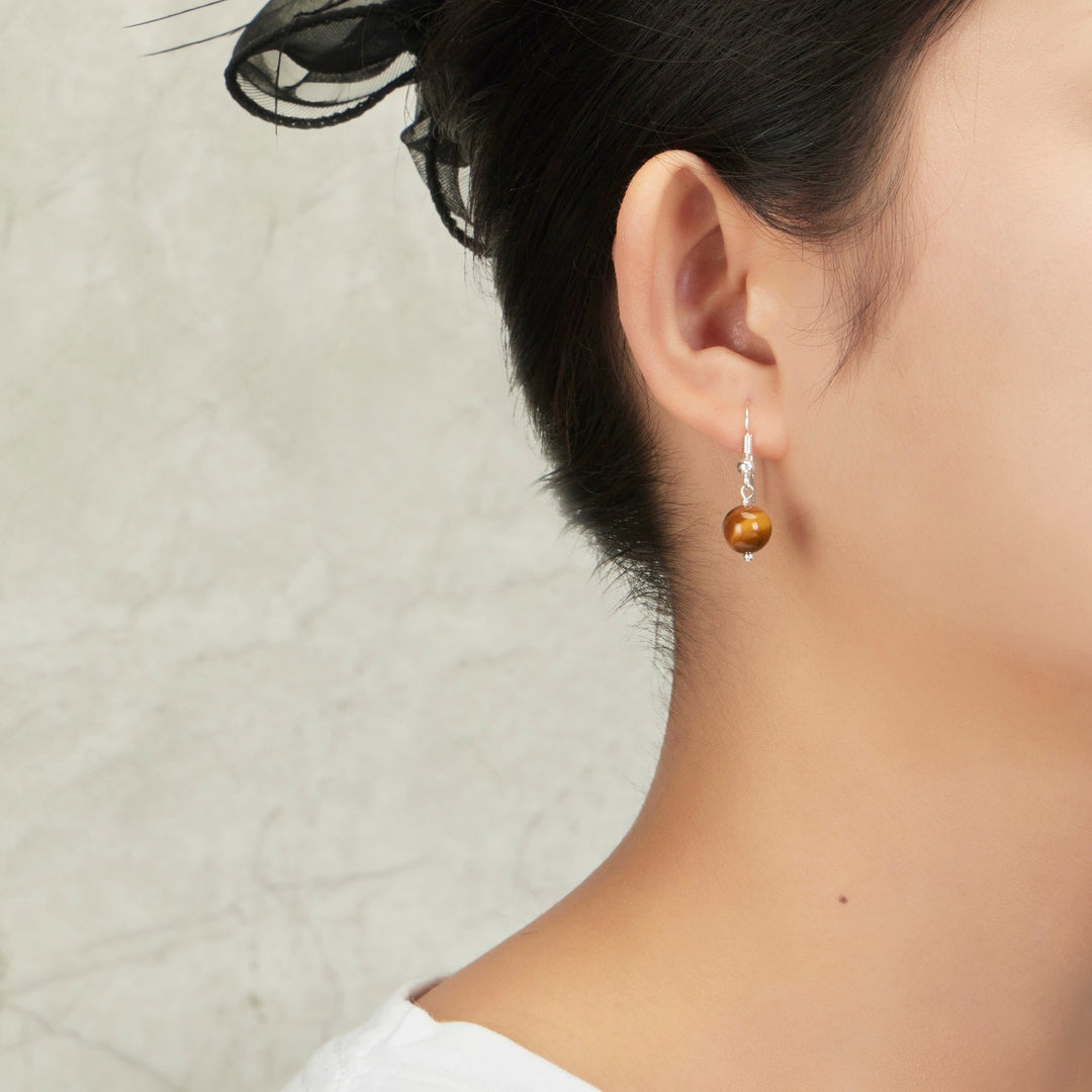 Tigers Eye Gemstone Round Drop Earrings - Philip Jones Jewellery