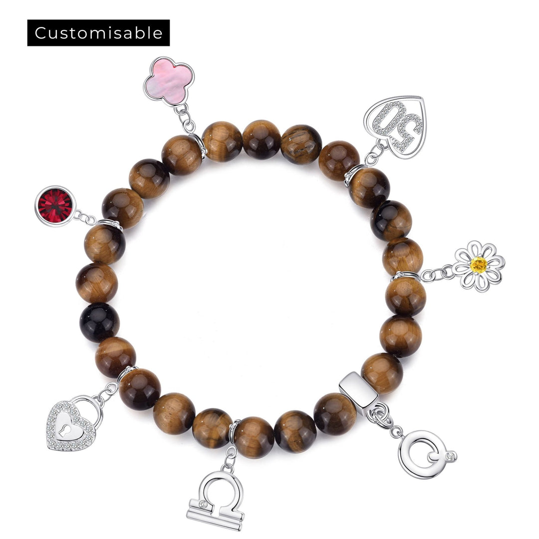 Tiger's Eye Gemstone Stretch Bracelet with Choice of Charms - Philip Jones Jewellery
