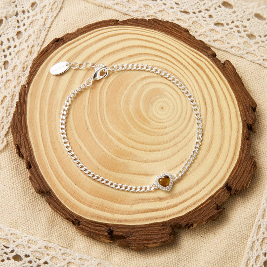 Tigers Eye Heart Gemstone Bracelet Created with Zircondia® Crystals - Philip Jones Jewellery