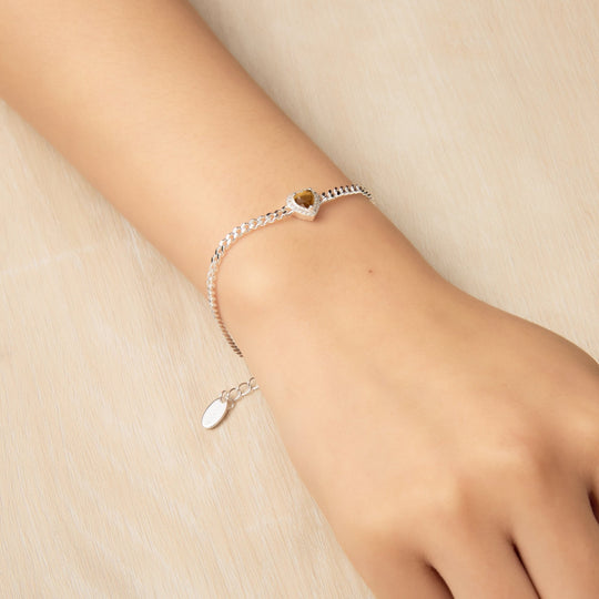 Tigers Eye Heart Gemstone Bracelet Created with Zircondia® Crystals - Philip Jones Jewellery