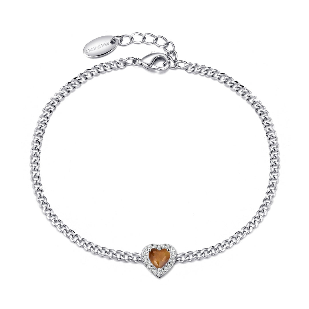Tigers Eye Heart Gemstone Bracelet Created with Zircondia® Crystals - Philip Jones Jewellery