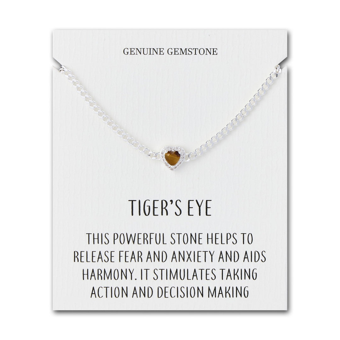 Tigers Eye Heart Gemstone Bracelet with Quote Card Created with Zircondia® Crystals - Philip Jones Jewellery