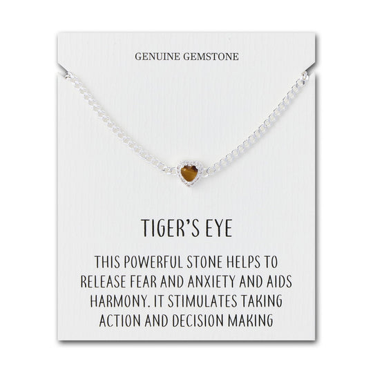 Tigers Eye Heart Gemstone Bracelet with Quote Card Created with Zircondia® Crystals - Philip Jones Jewellery