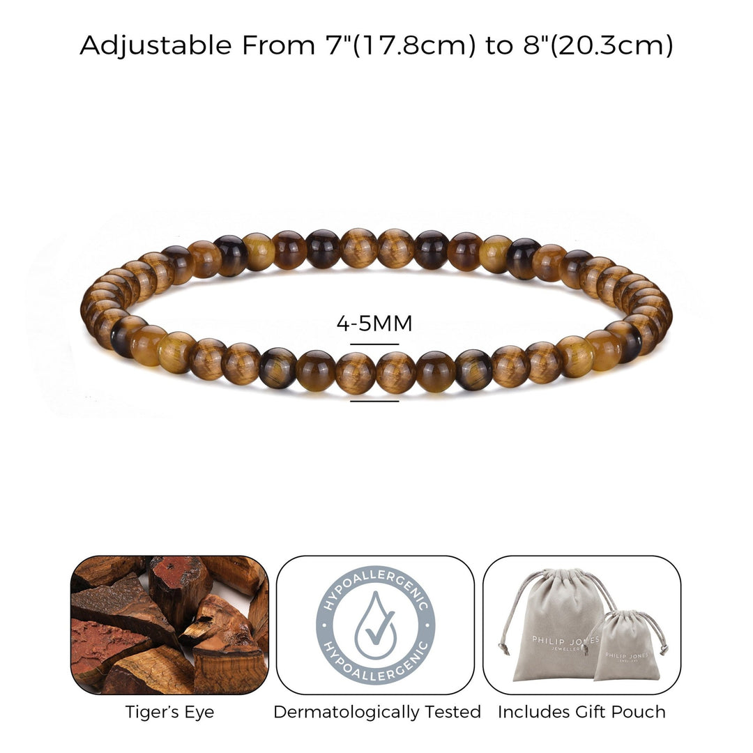 Tigers Eye Mini Beaded Gemstone Stretch Bracelet - Philip Jones Jewellery