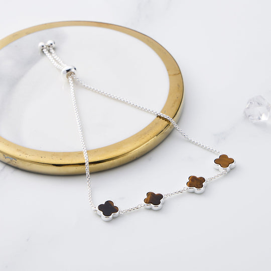 Tigers Eye Multi Clover Friendship Bracelet - Philip Jones Jewellery