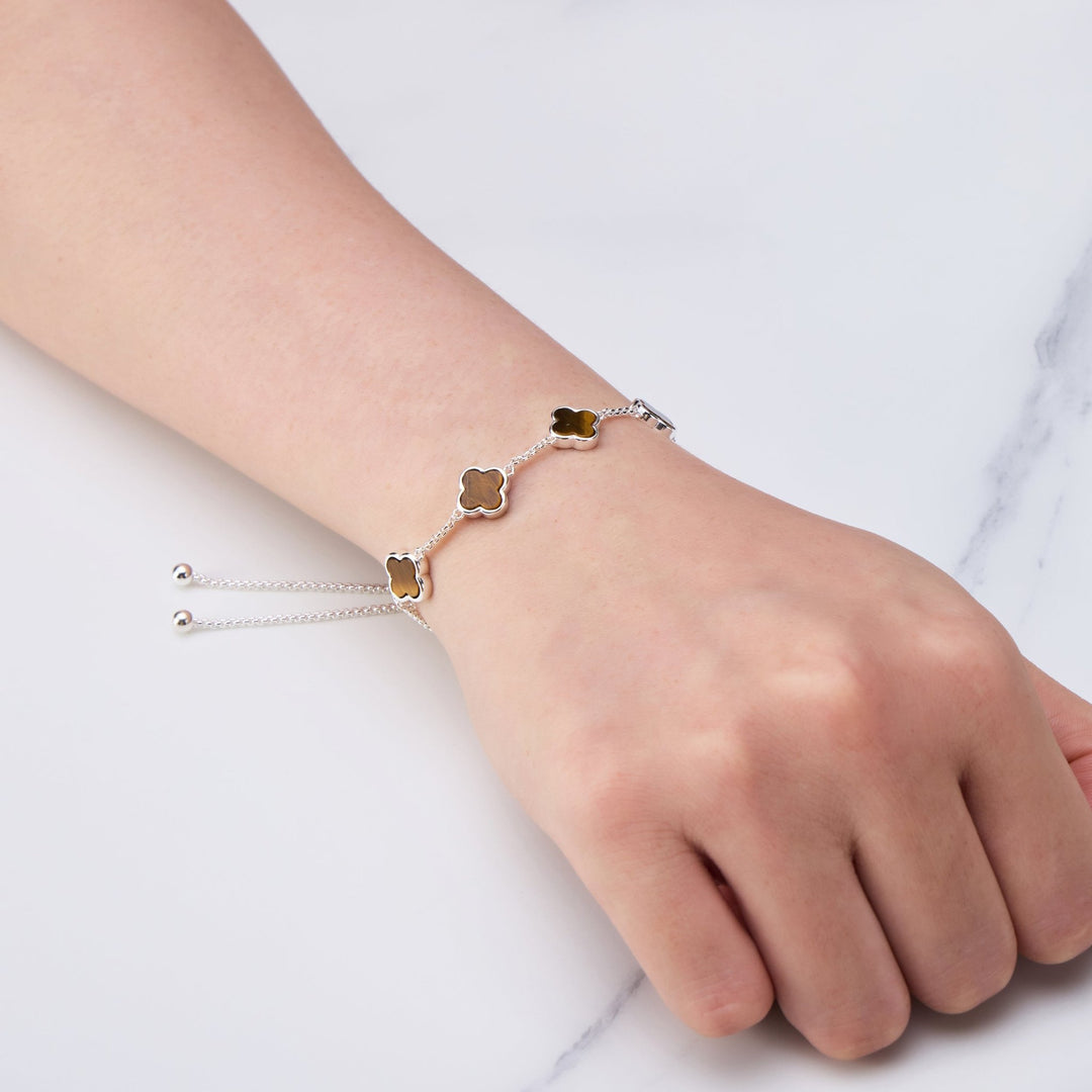 Tigers Eye Multi Clover Friendship Bracelet - Philip Jones Jewellery