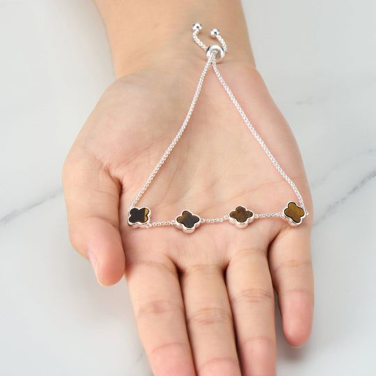 Tigers Eye Multi Clover Friendship Bracelet - Philip Jones Jewellery