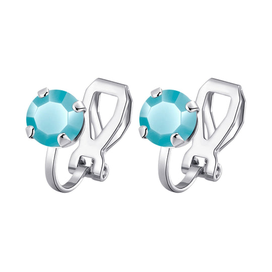 Turquoise Crystal Clip On Earrings Created with Zircondia® Crystals - Philip Jones Jewellery