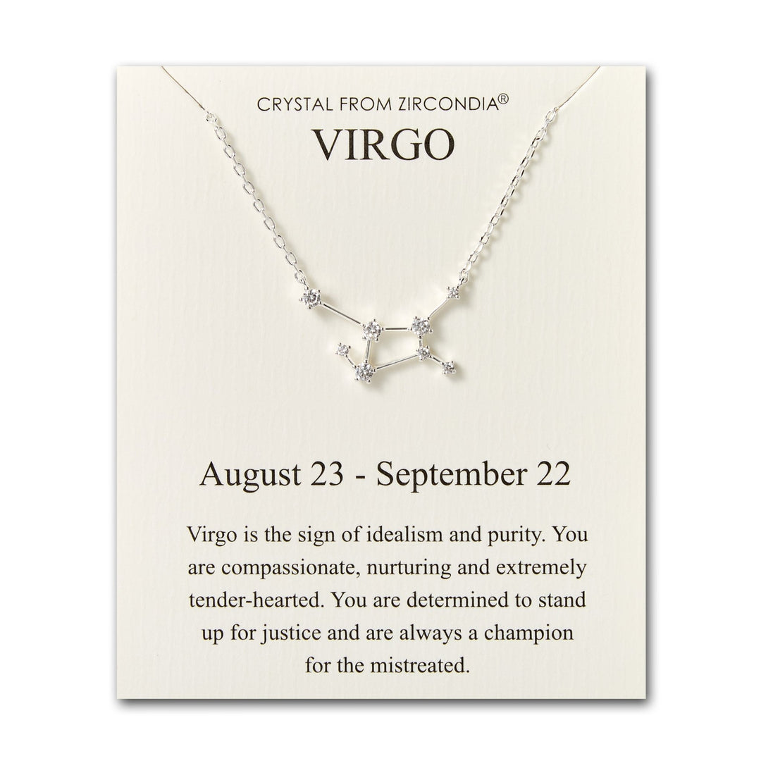 Virgo Star Sign Zodiac Constellation Necklace and Quote Card with Zircondia® Crystals - Philip Jones Jewellery