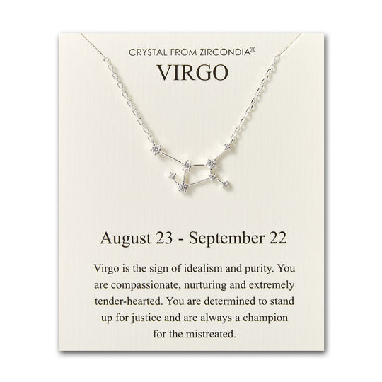 Virgo Star Sign Zodiac Constellation Necklace and Quote Card with Zircondia® Crystals - Philip Jones Jewellery