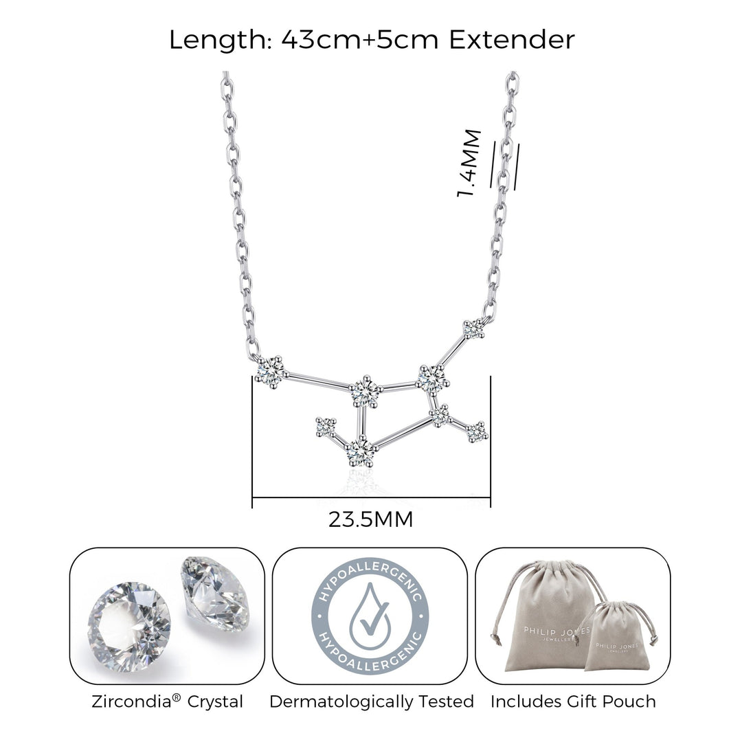 Virgo Star Sign Zodiac Constellation Necklace with Zircondia® Crystals - Philip Jones Jewellery