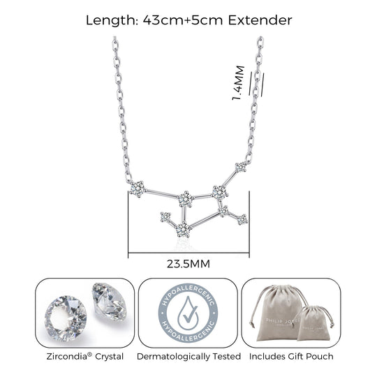 Virgo Star Sign Zodiac Constellation Necklace with Zircondia® Crystals - Philip Jones Jewellery