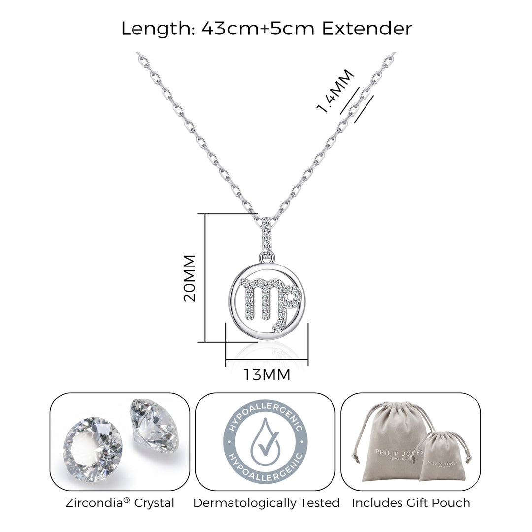 Virgo Star Sign Zodiac Necklace with Zircondia® Crystals - Philip Jones Jewellery
