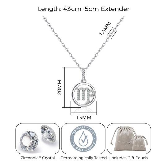 Virgo Star Sign Zodiac Necklace with Zircondia® Crystals - Philip Jones Jewellery