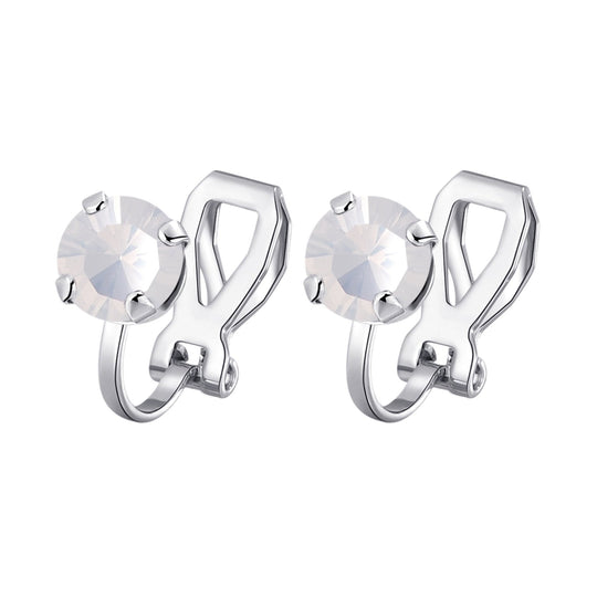 White Opal Crystal Clip On Earrings Created with Zircondia® Crystals - Philip Jones Jewellery