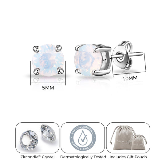 White Opal Earrings Created with Zircondia® Crystals - Philip Jones Jewellery