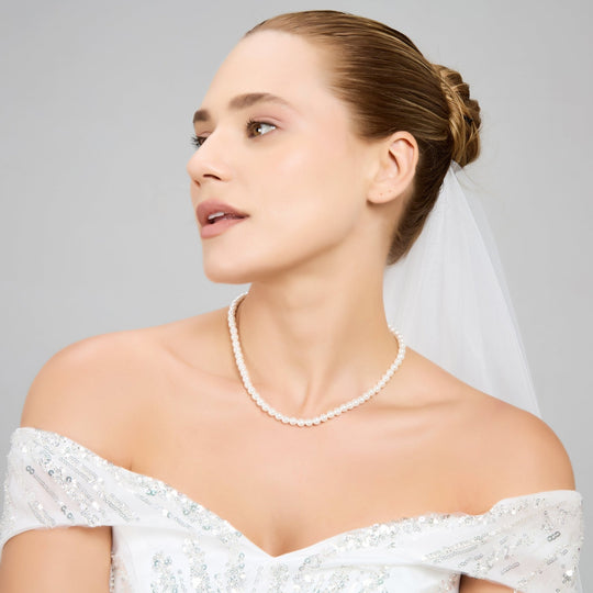 White Pearl Strand Choker Bridal Necklace - Philip Jones Jewellery