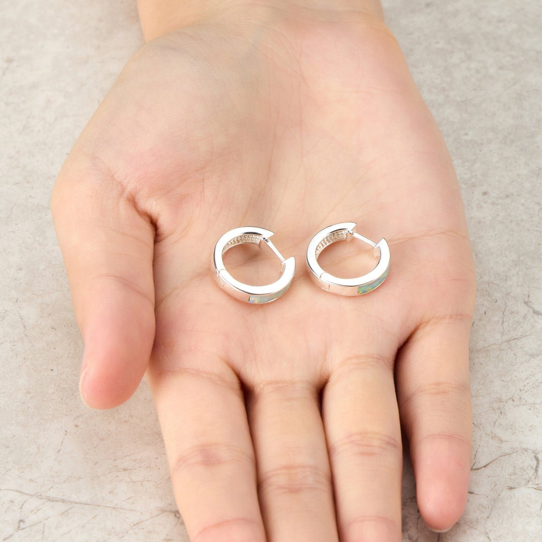 White Synthetic Opal Hoop Earrings - Philip Jones Jewellery