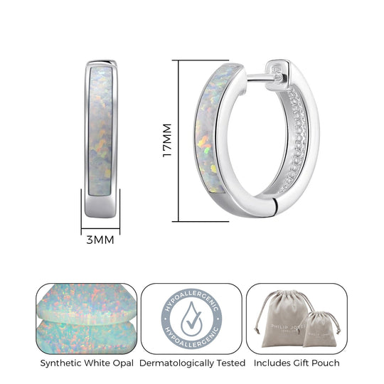White Synthetic Opal Hoop Earrings - Philip Jones Jewellery