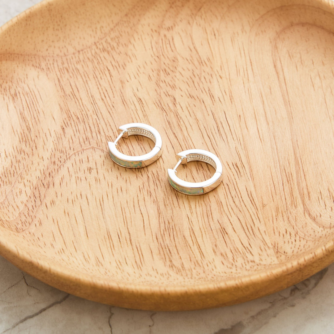 White Synthetic Opal Hoop Earrings - Philip Jones Jewellery