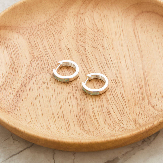 White Synthetic Opal Hoop Earrings - Philip Jones Jewellery