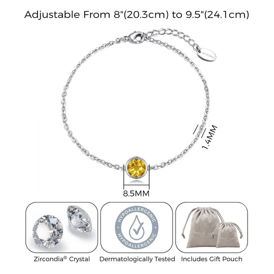 Yellow Crystal Anklet Created with Zircondia® Crystals - Philip Jones Jewellery